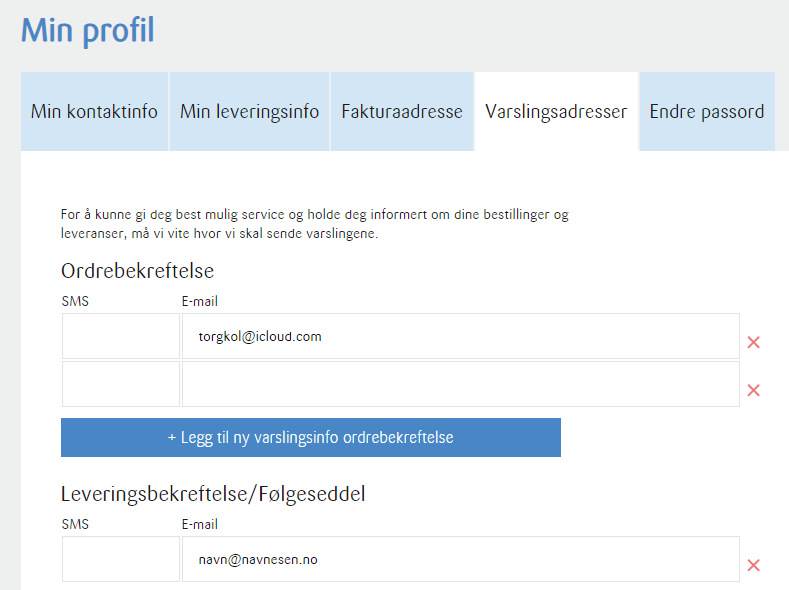 Min profil - varslingsadresser - TH